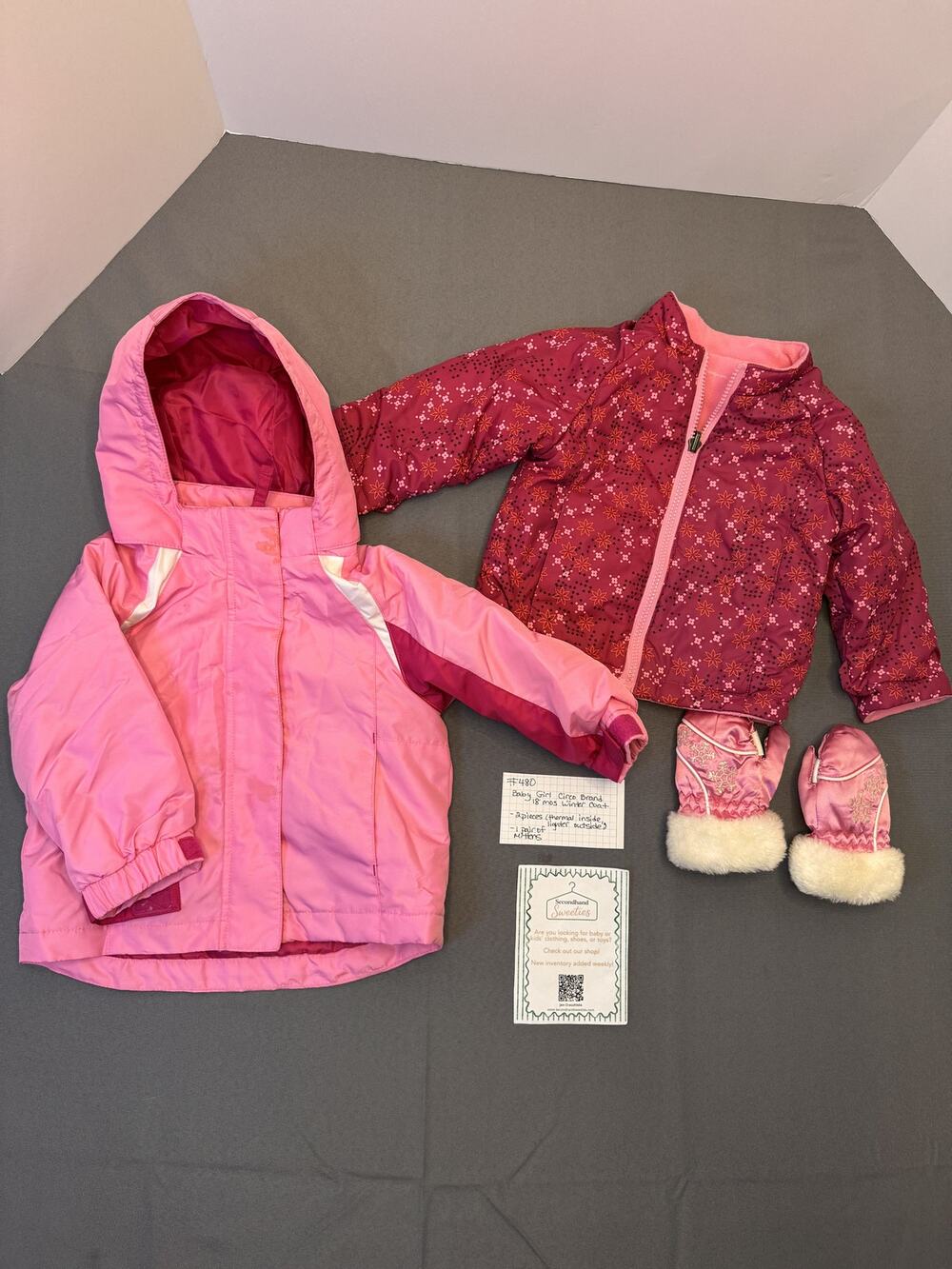 Circo Baby Girl 18M Winter Coat & Mittens Set – 3 Pieces #480
